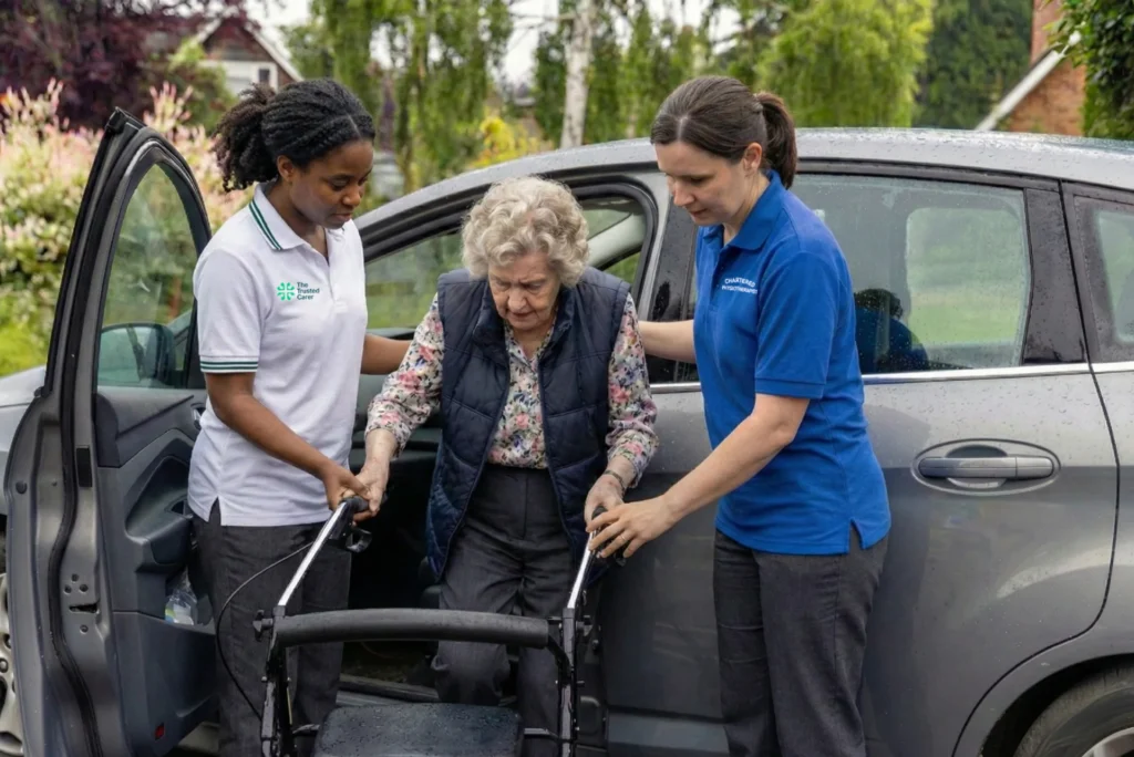 live in rehab carer physiotherapist helping from car